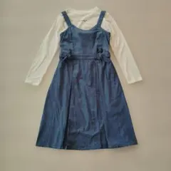 デニム ジャンバースカート 長袖インナー付き