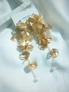 【再販】マットゴールド フラワー イヤリング パール ブライダル ハンドメイド