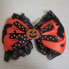 ハロウィンリボン ヘアアクセサリー　バレッタ　髪留め　かぼちゃ　コウモリ　女の子