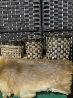 国産くるみカゴ(小物入れ) 二色市松編み 3個セット