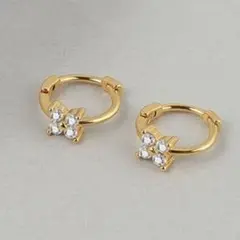 フープピアス ゴールド S925 フラワー ジルコニア キャッチレスのサムネイル