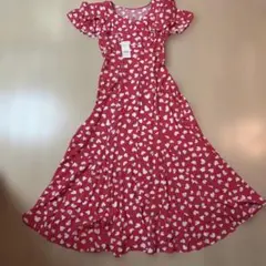 rienda リエンダ　新品　ダブルフレアスリーブ ハートプリント ワンピース