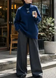 スタニングルアー ラクーン混 タートルネックニット ブルー オーバーサイズ