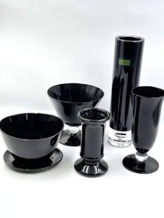ブラックガラス コンポート花器 フラワーベース5点セットのサムネイル
