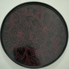漆器 盆 黒地 赤い花模様