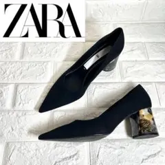 【美品】ZARA 大理石ヒール チャンキーヒールパンプス べっ甲のサムネイル