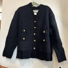 美品　ミュベール　カーディガン　ネイビー　ウール　花　ゴールド　ビジュー　38 美品 ミュベール カーディガン ネイビー ウール 花 ゴールド