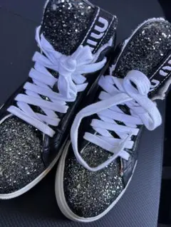 miumiu・ミュウミュウ・スニーカー・グリッター・黒・グレー・23.5相当