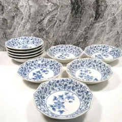 たち吉 青い花柄 十角形 陶磁器 皿 10枚セット 小鉢