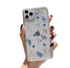 iPhone15promax 押し花クリアケース　ブルー