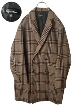 千鳥格子総柄×ビッグタータンチェック ダブルチェスターコートゆったりサイズ