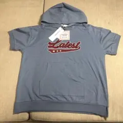 新品lovetoxic 綿100%半袖パーカー S140サイズ くすみブルー