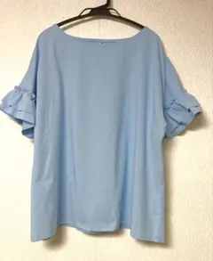 新品　未使用　半袖 フリル袖 ライトブルー　トップス　Tシャツ　L ゆったりのサムネイル