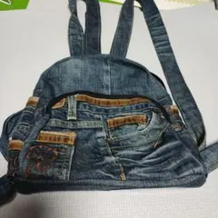 デニムバッグ　デニムリュック　リメイク　コンパクト　小さめ