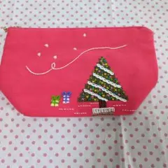 クリスマスツリー・クロスステッチ・刺繍ポーチ　ハンドメイド