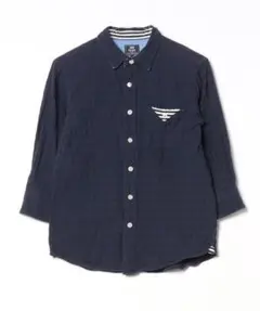 BEAMS HEART ボーダー柄7分袖シャツ ネイビー / S