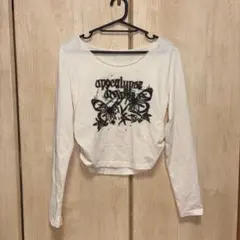 バタフライプリント長袖クロップドトップ グランジ y2k ロンティ SHEIN