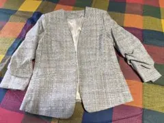 [H&M] ツイード ノーカラージャケット ホワイト ×ブルー