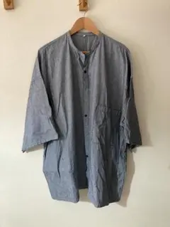 ムジラボ　ストライプ バンドカラーシャツ L-XL