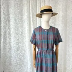 レトロチェック柄ワンピース 半袖 ジャパニーズヴィンテージ