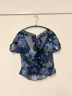 abercrombie kids 花柄 シフォンブラウス ネイビーのサムネイル