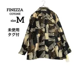 【未使用タグ付】 FINEZZA 幾何学模様　総柄　シャツ　長袖　スカーフ柄　M