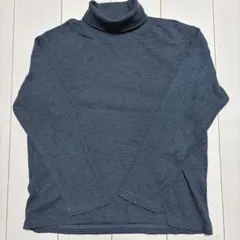 美品✨ユニクロ（L）タートルネック 長袖Tシャツ ボーダー 綿100%黒グレー