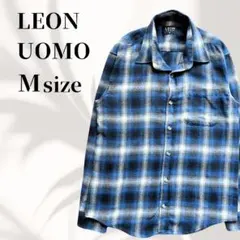 LEON UOMO ブルーチェック ネルシャツ カジュアル 古着 M メンズ