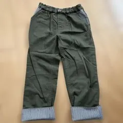 オリーブカラー ストライプ裾 ロングパンツ