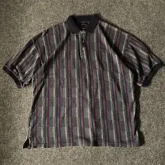 90s vintage メンズ　ポロシャツ　ストライプ　総柄　レトロ　古着　L