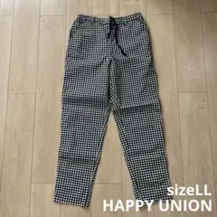 HAPPY UNION チェックストレッチテーパードパンツ サイズLL