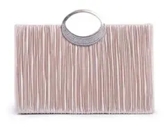 プリーツサテン パーティーバッグ ベージュ