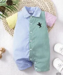 ストライプ柄ロンパース 3-6M