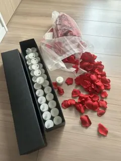 薔薇 花びら 造花 ろうそく 赤い花びらとティーライトキャンドルセット