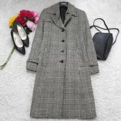 H389*COMME CA ISM コムサイズム☆千鳥柄☆ウール☆トレンチコート