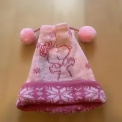 スヌーピーのピンク 雪の結晶模様 ニット帽子