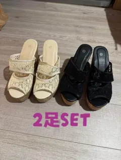 サンダル　靴　シューズ　ブラック　黒　アイボリー　レース　厚底　ミュール　ヒール