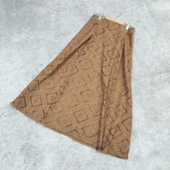 C624【テチチ】フレアスカート/レース/ロング丈/上品/キャラメルブラウン/Sのサムネイル