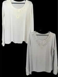 【未使用】2点セット　Noa-ge 襟・袖レース刺繍 エレガントトップス