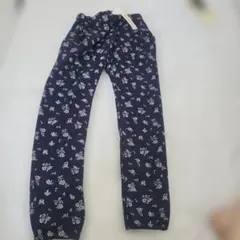 ELFINDOLL 花柄 裏起毛 ロングパンツ ネイビー　140cmのサムネイル