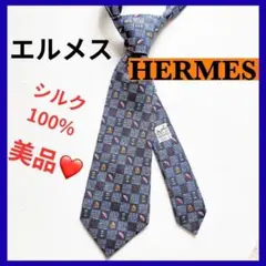 美品✨ HERMES エルメス ネクタイ シルク ライトブルー ゴルフ 箱付き