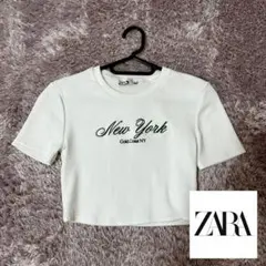 【ZARA】【ザラ】レディース 刺繍 リブニット Tシャツ 半袖 ショート丈⭐︎
