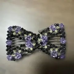 リボン型ヘアアクセサリー 紫 黒