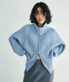 7ゲージ配色リブZIPカーディガン133274 ブルー 83 水色