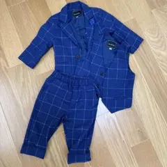ネイビー チェック柄 スーツセット　90