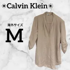 海外古着✨Calvin Klein【M】ベージュ シャツ 袖上げ シンプル