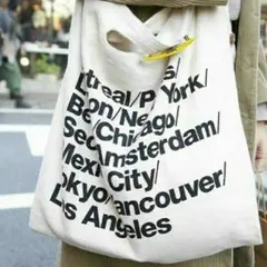 送料無料☆アメリカンアパレルで大人気の英字トートバッグ ショルダーバッグ白