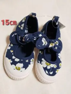 新品 15㎝ お花 リボンストラップ バレエシューズ スニーカー 靴