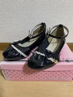 20cm キッズシューズ　フォーマル 女の子　子供靴　結婚式　発表会　黒　花