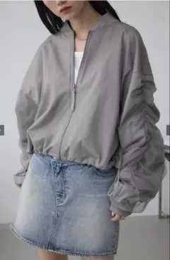 AZUL BY MOUSSY チュールドッキングブルゾン グレー